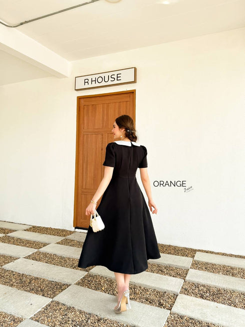 ORANGE JUICE Lace Decor Peter Pan Collar A-Line Midi Dress